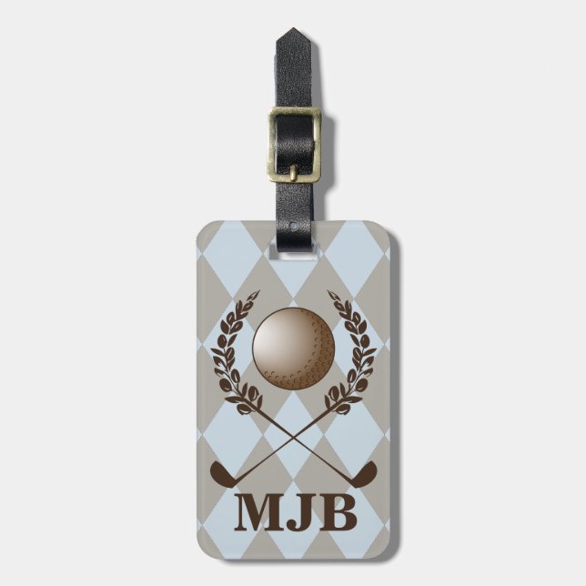 Étiquette À Bagage Crête à motifs de losanges de golf de monogramme (Devant Vertical)