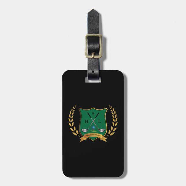 Étiquette À Bagage Crête de GOLF avec le monogramme de guirlande de (Devant Vertical)