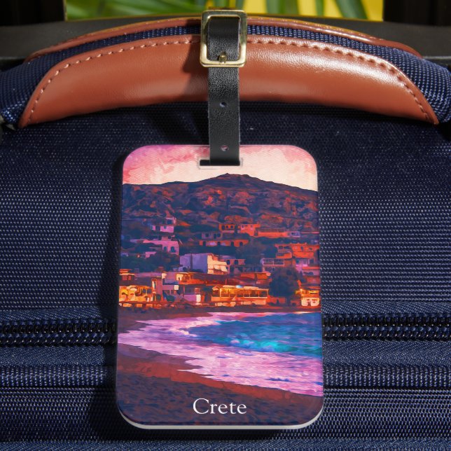 Étiquette À Bagage Crète Grèce île grecque aquarelle peinture (Insitu Rectoal 2)