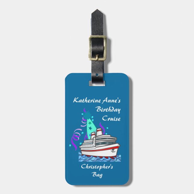 Étiquette À Bagage Croisière de casquette de fête d'anniversaire (Devant Vertical)