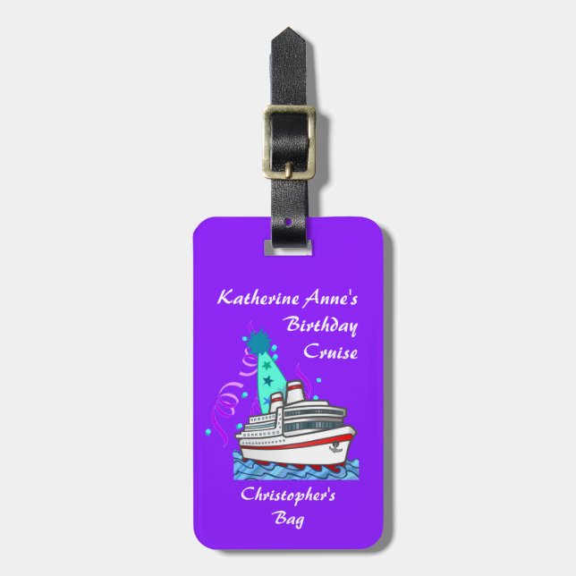 Étiquette À Bagage Croisière de casquette de fête d'anniversaire (Devant Vertical)