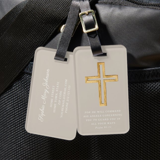 Étiquette À Bagage Croix de style moderne (Modern Taupe Cross Luggage Tag)