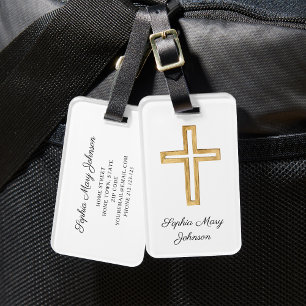 Étiquette À Bagage Croix Religieuse Élégante Écriture Blanche