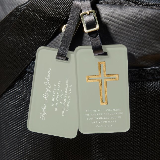 Étiquette À Bagage Croix verte Moder Sage (Moder Sage Green Cross Luggage Tag)