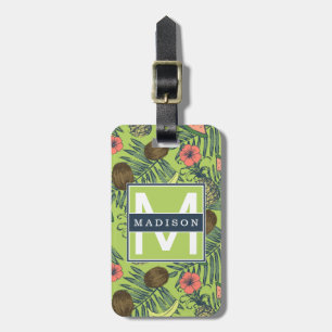 Étiquette À Bagage Croquis de fruit tropical sur le motif vert