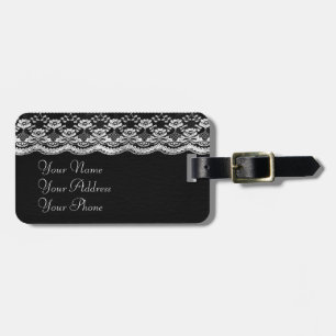 Étiquette À Bagage Cuir noir et blanc & dentelle