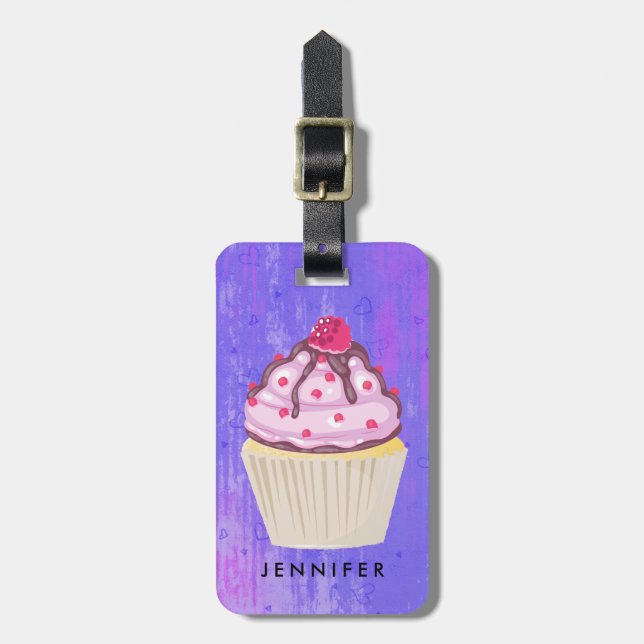 Étiquette À Bagage Cupcake sucré avec framboise sur le dessus Personn (Devant Vertical)
