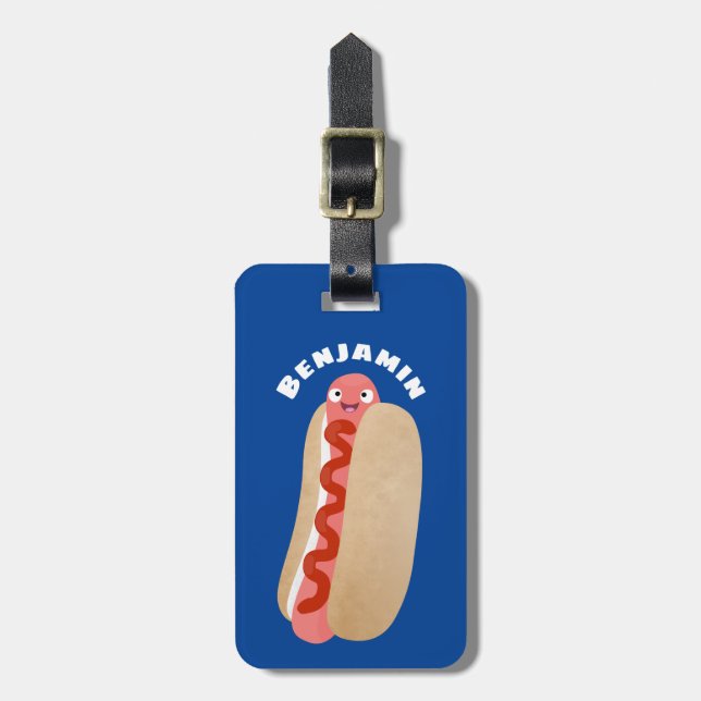 Étiquette À Bagage Curieux hot dog Weiner dessin animé (Devant Vertical)