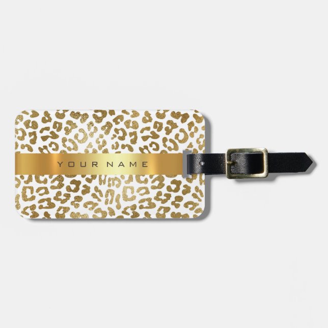 Étiquette À Bagage Custom Gold Africa Jaguar Safari animal peau blanc (Devant horizontal)