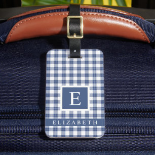 Étiquette À Bagage Customisé bleu marine bleu blanc À damiers Motif