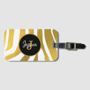 Étiquette À Bagage Customisé Faux Gold Zebra Print Stripes Motif