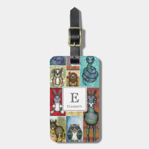Étiquette À Bagage Cute Animal Collage Folk Art Design Personnalisé
