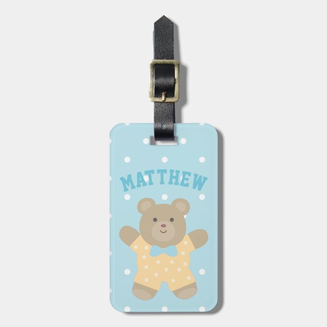 Étiquette À Bagage Cute Animal Grizzly Bear Cub Kids Ajouter Votre No (Devant Vertical)
