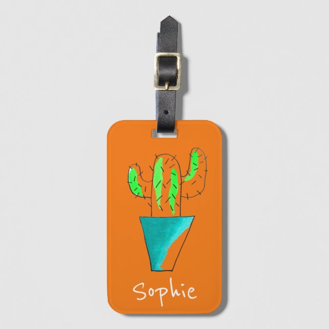 Étiquette À Bagage Cute art plante mexicain de cactus (Devant Vertical)