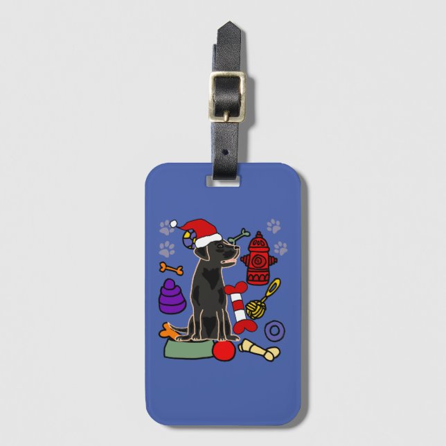 Étiquette À Bagage Cute Black Lab Dog and Toys Christmas (Devant Vertical)