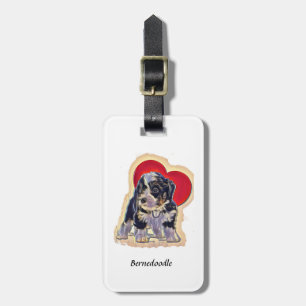 Étiquette À Bagage Cute Black Tan PopArt Bernedoodle Coeur numérique