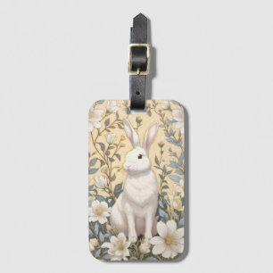 Étiquette À Bagage Cute Blanc Bunny Pastel Jaune Floral