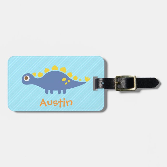 Étiquette À Bagage Cute Blue Stegosaurus Dinosaur Enfants Personnalis (Devant horizontal)