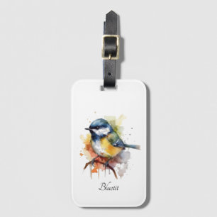 Étiquette À Bagage Cute Bluetit sur une branche, personnalisé