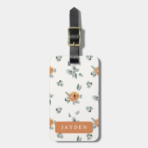 Étiquette À Bagage Cute Boho Terracotta Floral Green Nom personnalisé