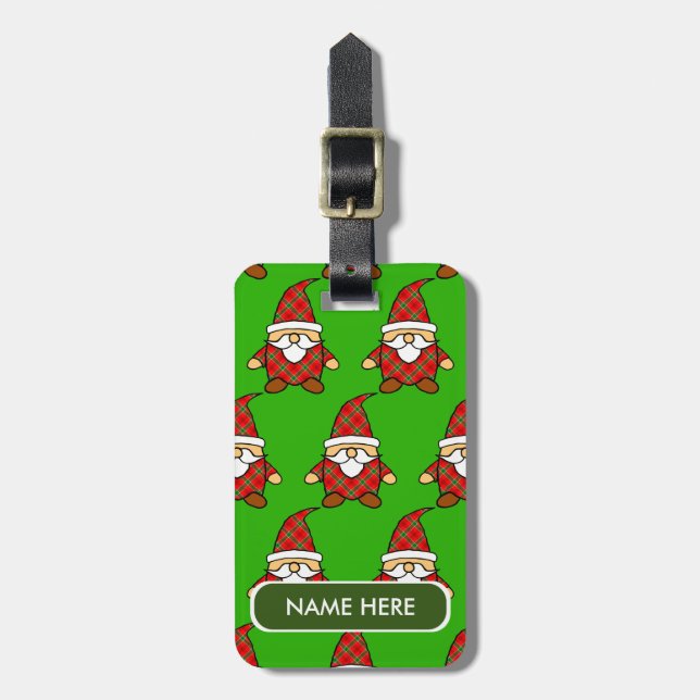 Étiquette À Bagage Cute Carton Gnome Motif Noël Nom personnalisé (Devant Vertical)