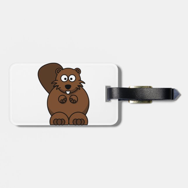 Étiquette À Bagage Cute Cartoon Beaver Funny Bois Animal (Dos horizontal)