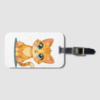 Étiquette À Bagage **Cute Cartoon Cat – Adorable Kitty Illustration**