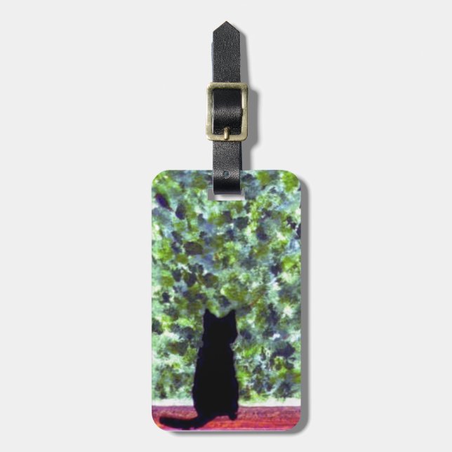 Étiquette À Bagage Cute Cat Art, Black Kitty Peinture (Devant Vertical)