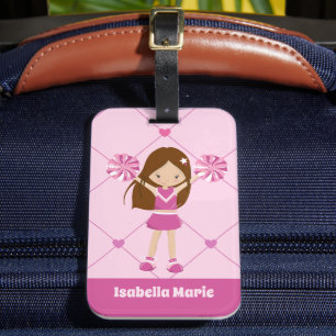 Étiquette À Bagage Cute Coeurs rose Pom-pom girl Personnalisé Cheer