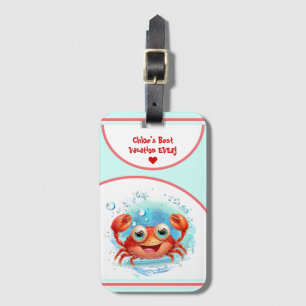 Étiquette À Bagage Cute Crab Summer Vacances Texte personnalisé Fille