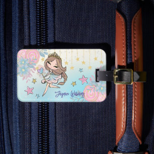 Étiquette À Bagage Cute Fairy Brown Cheveux Girl Nom personnalisé Enf