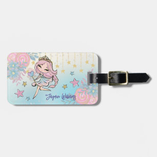Étiquette À Bagage Cute Fairy Rose Girl Nom personnalisé Enfants