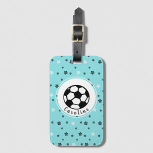 Étiquette À Bagage Cute Feminine Soccer Ball Design Personnalisé Bleu