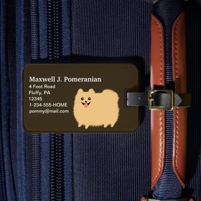 Étiquette À Bagage Cute Fluffy Pomeranian avec texte personnalisé (Insitu Rectoal 4)