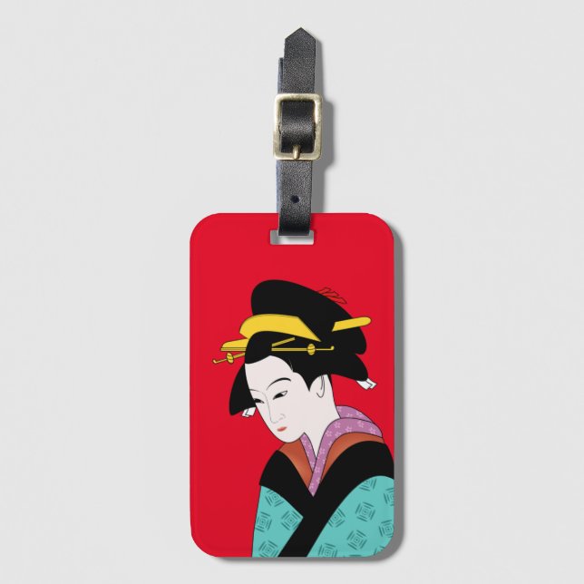 Étiquette À Bagage Cute Geisha Art japonais (Devant Vertical)