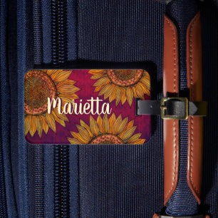 Étiquette À Bagage Cute Girl Russe Boho Bourgogne Violet Tournesol