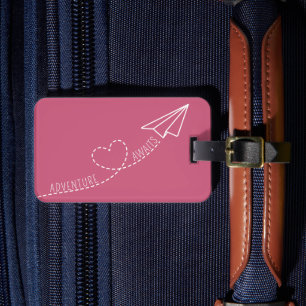 Étiquette À Bagage Cute Girly Heart Papier Plane Aventure Attend Rose