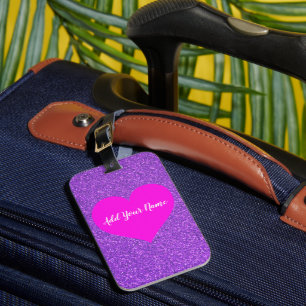 Étiquette À Bagage Cute Girly Purple Parties scintillant Rose Coeur T
