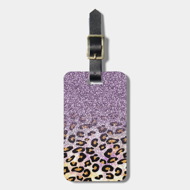 Étiquette À Bagage Cute girly tendance violet faux parties scintillan (Devant Vertical)