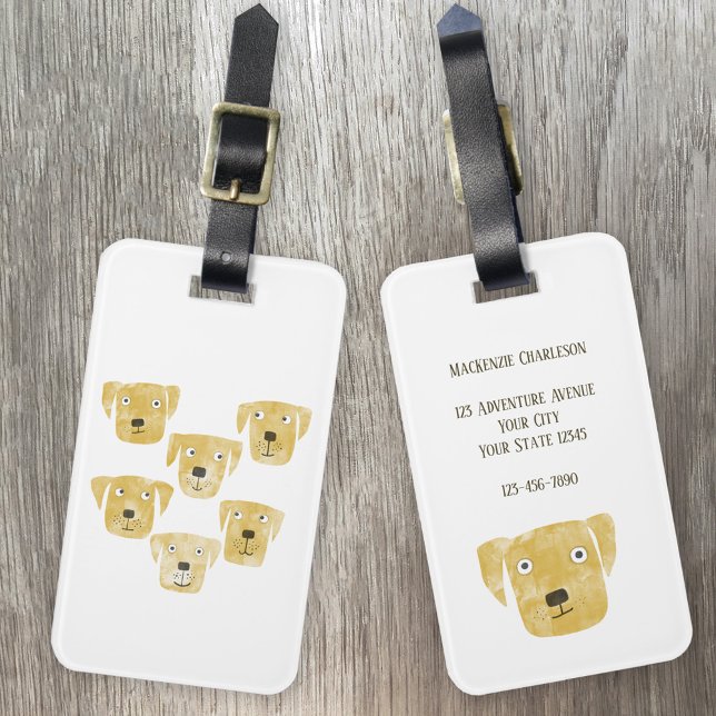 Étiquette À Bagage Cute Golden Labrador Retriever Dog Art Custom (Fun watercolor Golden Yellow Labrador Retriever Dog personalized luggage tag for pet lovers)