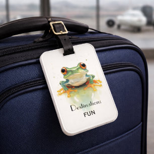 Étiquette À Bagage Cute Green Watercolor Arbre Frog, personnalisé