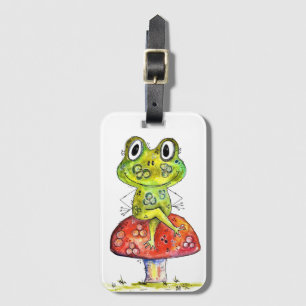 Étiquette À Bagage Cute Grenouille verte Whimsical sur Toadstool