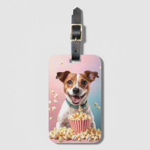 Étiquette À Bagage Cute Jack Russell Terrier Avec Popcorn
