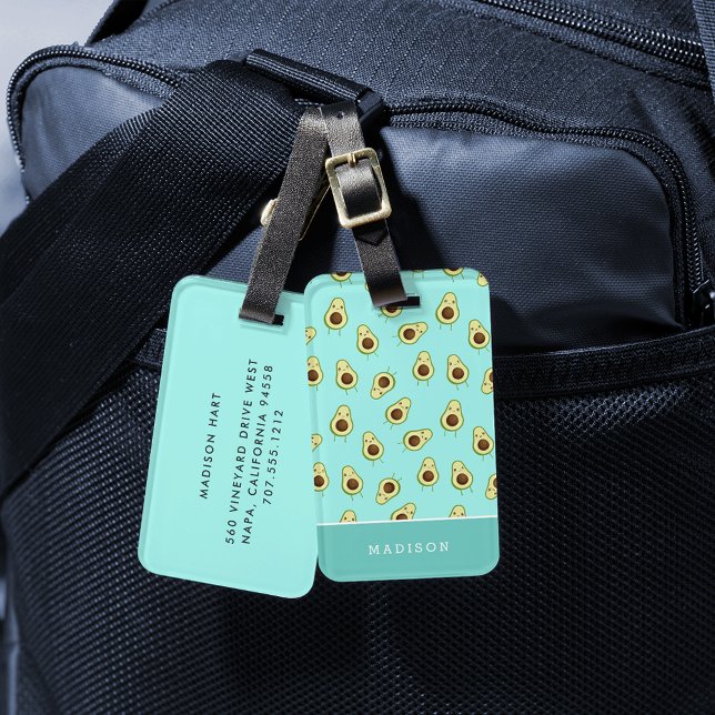 Étiquette À Bagage Cute Kawaii Smiling Avocado Motif Personnalisé (Créateur téléchargé)