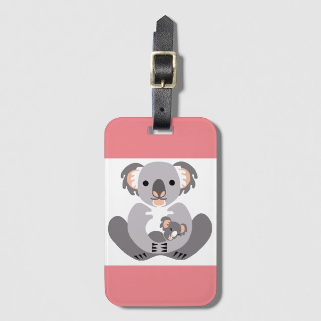 Étiquette À Bagage Cute KOALA - Faune - Marsupial - Rose (Devant Vertical)
