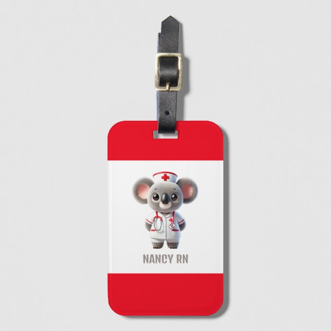 Étiquette À Bagage Cute Koala infirmière de l'ours avec stéthoscope r (Devant Vertical)