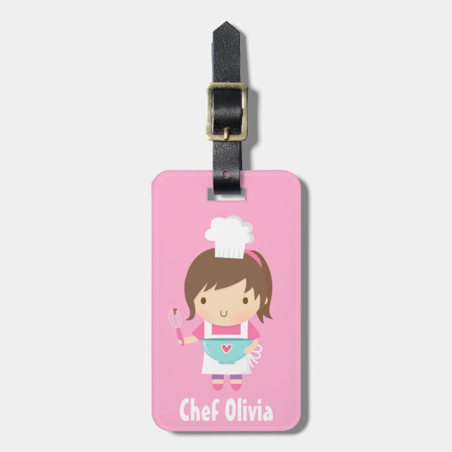 Étiquette À Bagage Cute Little Chef Baker Girl (Devant Vertical)