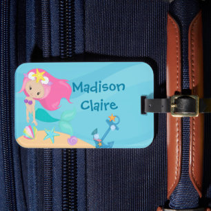 Étiquette À Bagage Cute Mermaid Girl Plage Personnalisée Enfants