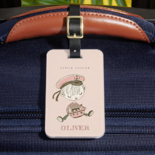 Étiquette À Bagage Cute Moderne Blush Rose Girl Petit marin Nautique
