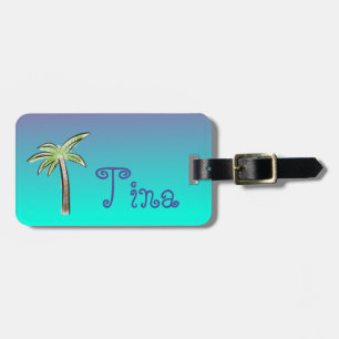 Étiquette À Bagage Cute Palm Tree bleu et violet ombre